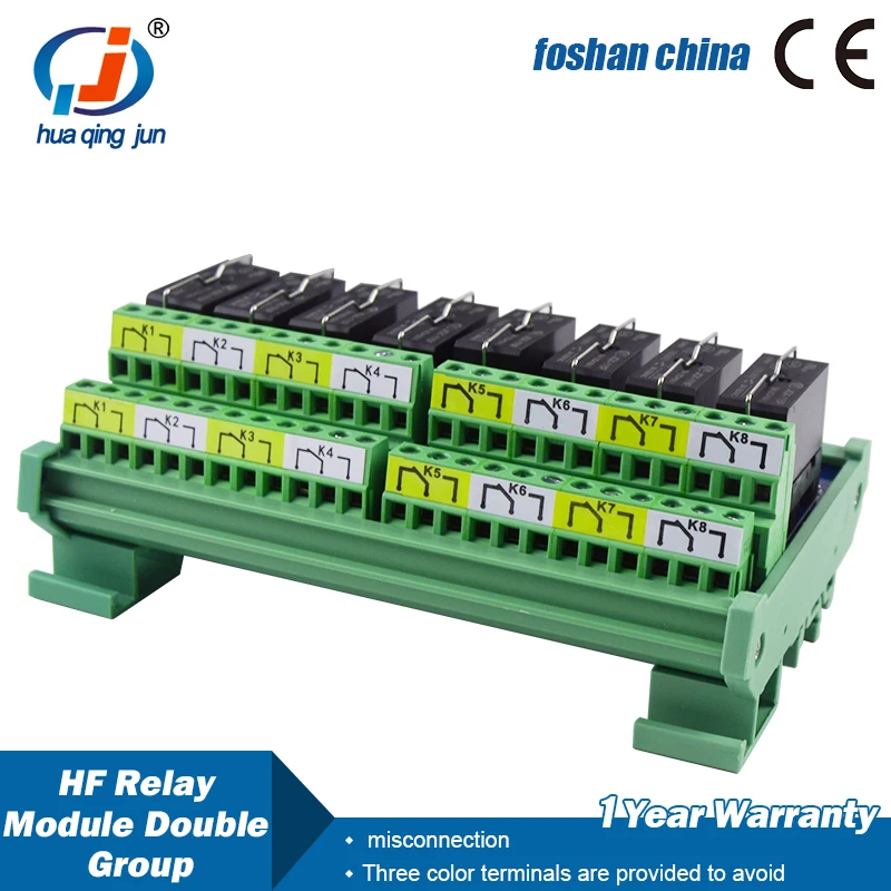 8-Channel 2NO 2NC 8 Pins Hongfa Relay Module JQX-115F Electromagnetic DC12V 24V Relays Modules for Automation Control