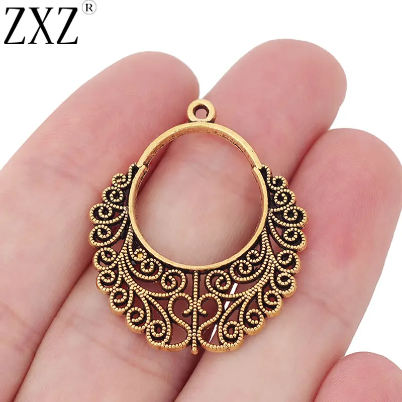 

ZXZ 10pcs Antique Gold Tone Boho Bohemia Filigree Charms Pendants for DIY Earring Jewelry Making Findings 35x29mm