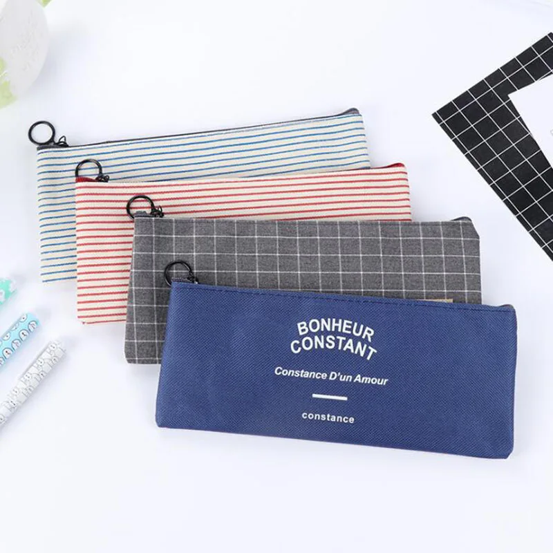 Student Stationery Canvas Pencil Bag Retro School Pencil Bag Office School Supplies Bag Handle Pencil Writing Tool Gift