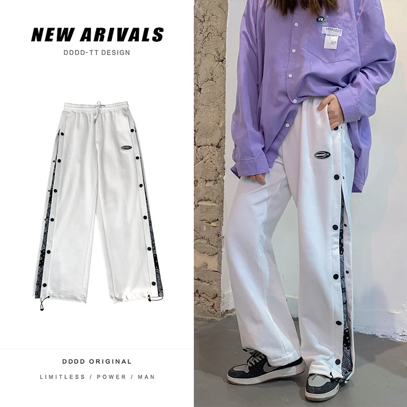 pants high street fashion Harajuku cashew flower breasted pants Korean fashion American oversize pants sweatpants joggers men