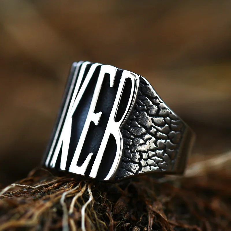 Beier New Design Stainless Steel 316L Punk Rock American Biker Fashion Letter Ring Men Retro Ring Hip Hop Jewelry For Gifts