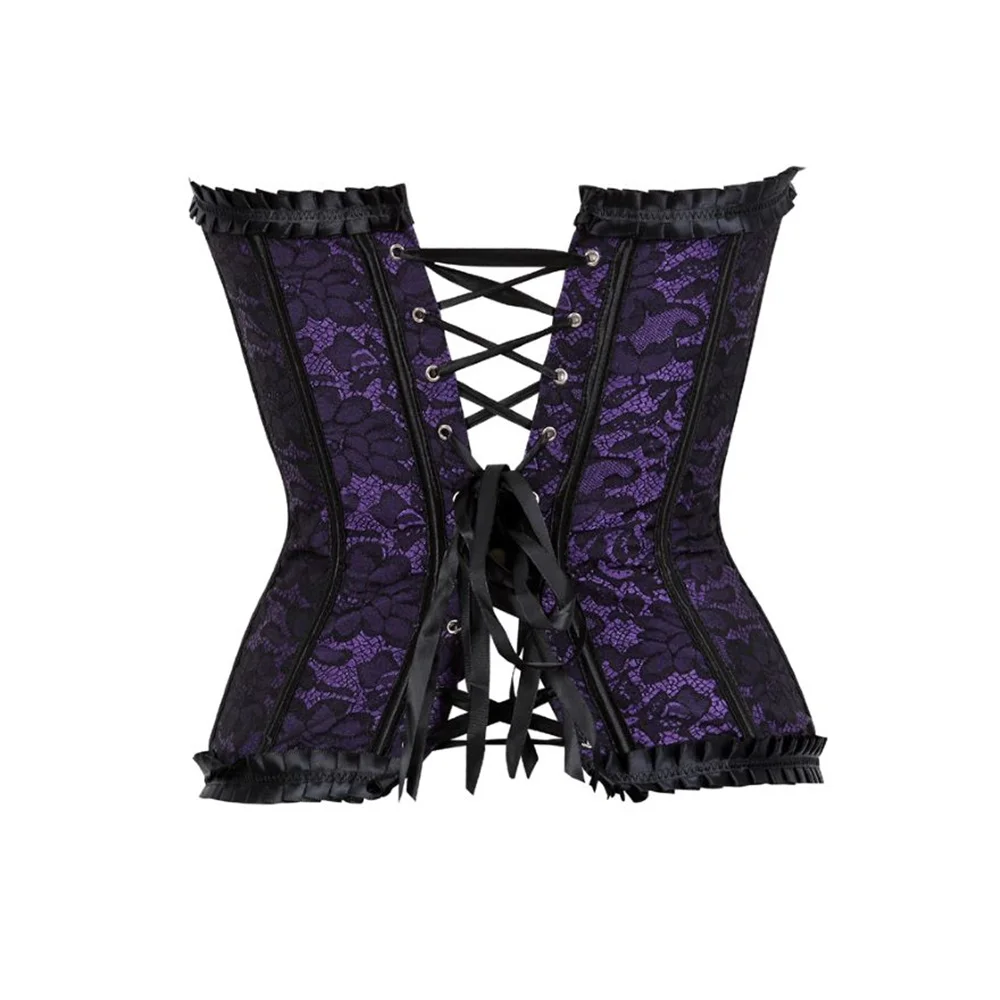 Gothic Corset Top Plus Size Women Bustier Overbust Sexy Lace up Zipper Floral Lingerie Vintage Victorian Fashion Red Purple