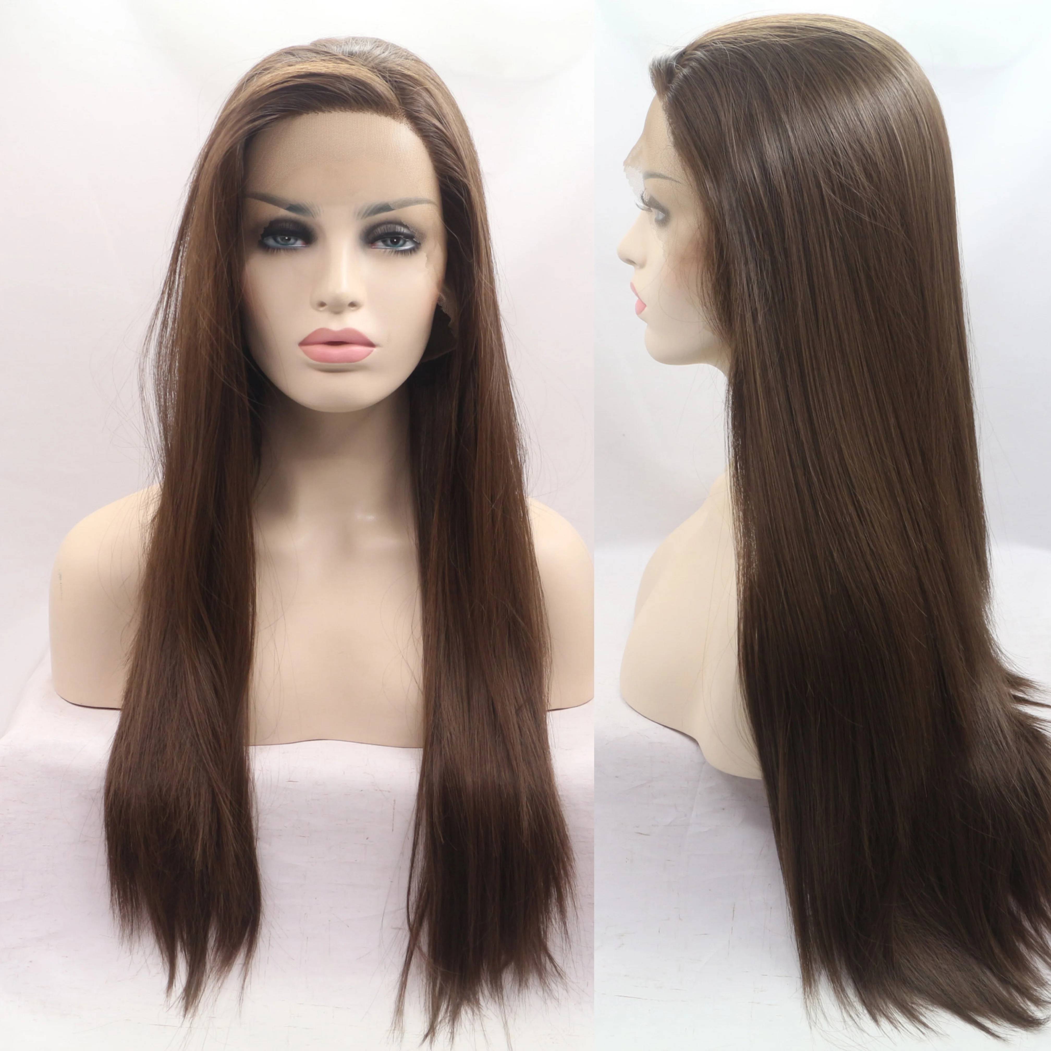 Svipwig Brown Long Straight Smooth Wig For Women Natural Hairline Synthetic Lace Front Wigs Soft Cosplay Wigs