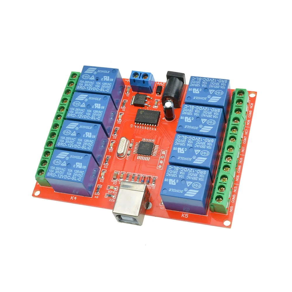 5V 12V Square USB Relay Module Board 1 2 4 8 Channel Control Switch Programmable Computer Control For Smart Home PC