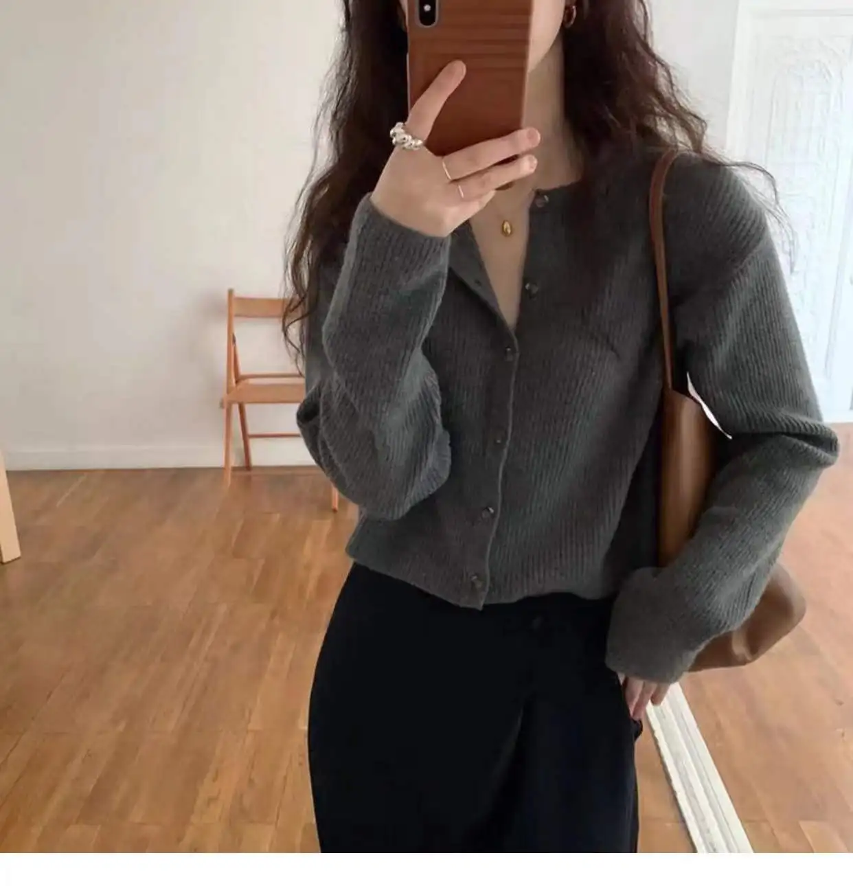 Fashion cashmere knit cardigan women spring and autumn new round collar Korean sweater loose short jacket sweater coat