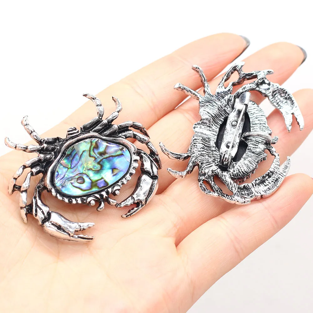 Natural Shell Brooch Crab Shape Abalone White Shell Pins Pendant Charm for DIY Jewelry Making Jewelry Gift Size 40x48mm