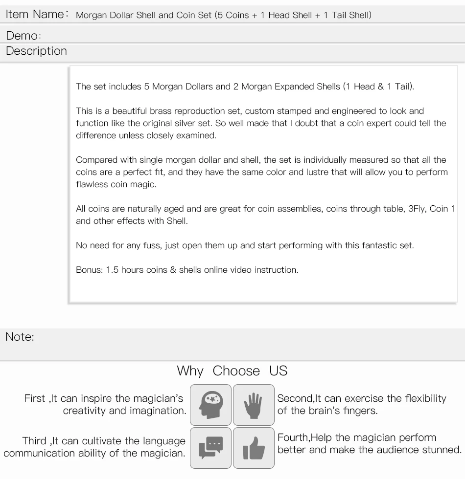 モルガンダラーコインセット,手品,5コイン1ヘッドシェル1テールシェル - AliExpress