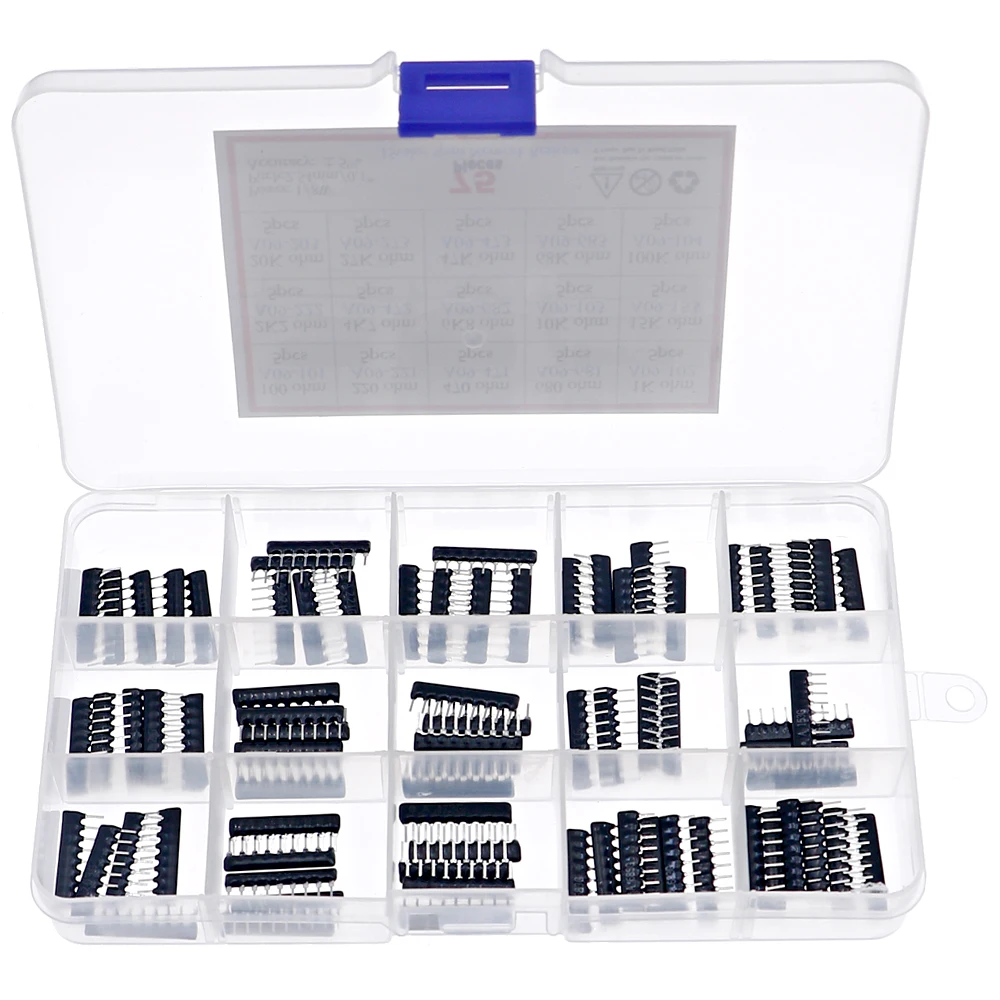 75pcs 15 Types Network Resistor Assorted Pack Kit 1 x 9pin 101 221 471 681 102 222 472 682 103 153 203 273 473 683 104 With box