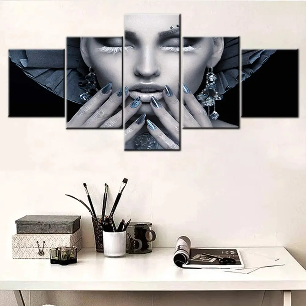 

No Framed Canvas 5Pcs Beauty Make Up Girl Wall Art Posters Pictures Paintings Home Decor Accessories for Living Room Decorations