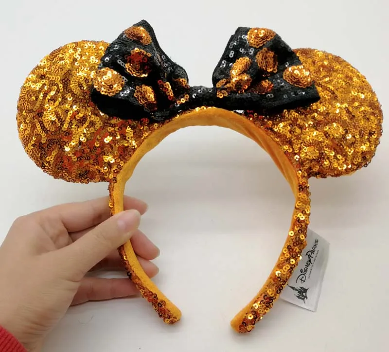 

HONG KONG Parks Gold Minnie Bow Sequins Ear Headband Ears NEW