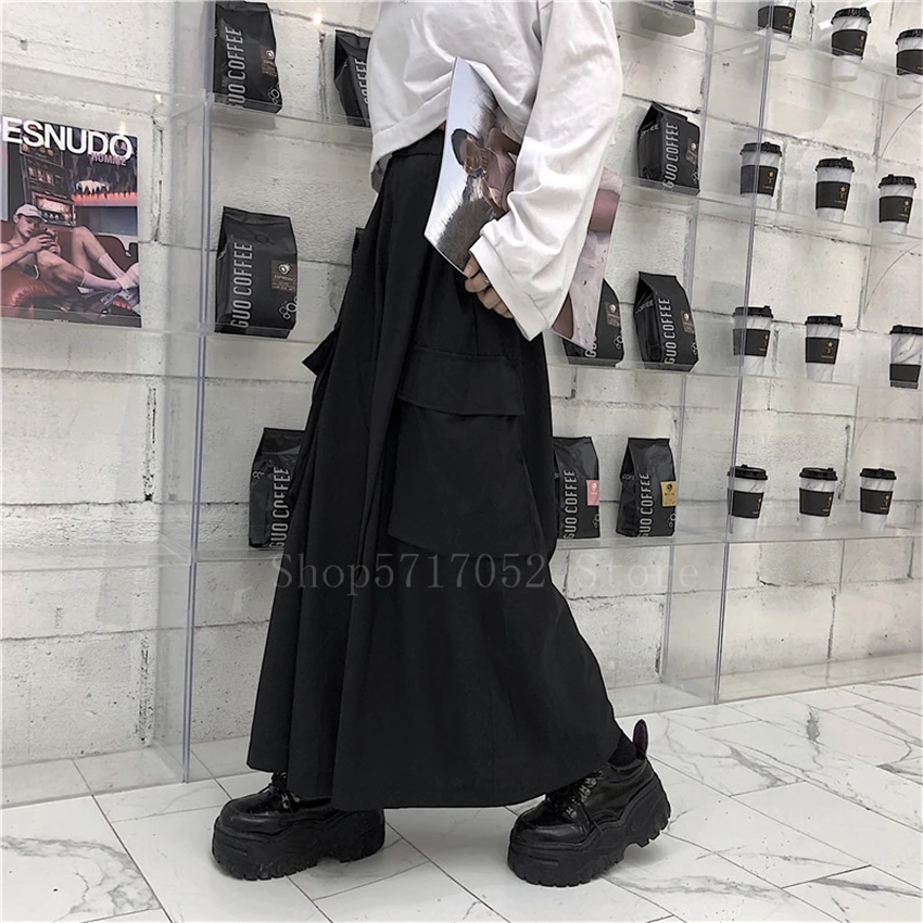 Japanese Wide Leg Pants Men Samurai Costume Streetwear Black Joggers Vintage Haori Plus Size Harem Trousers Hip Hop Clothes