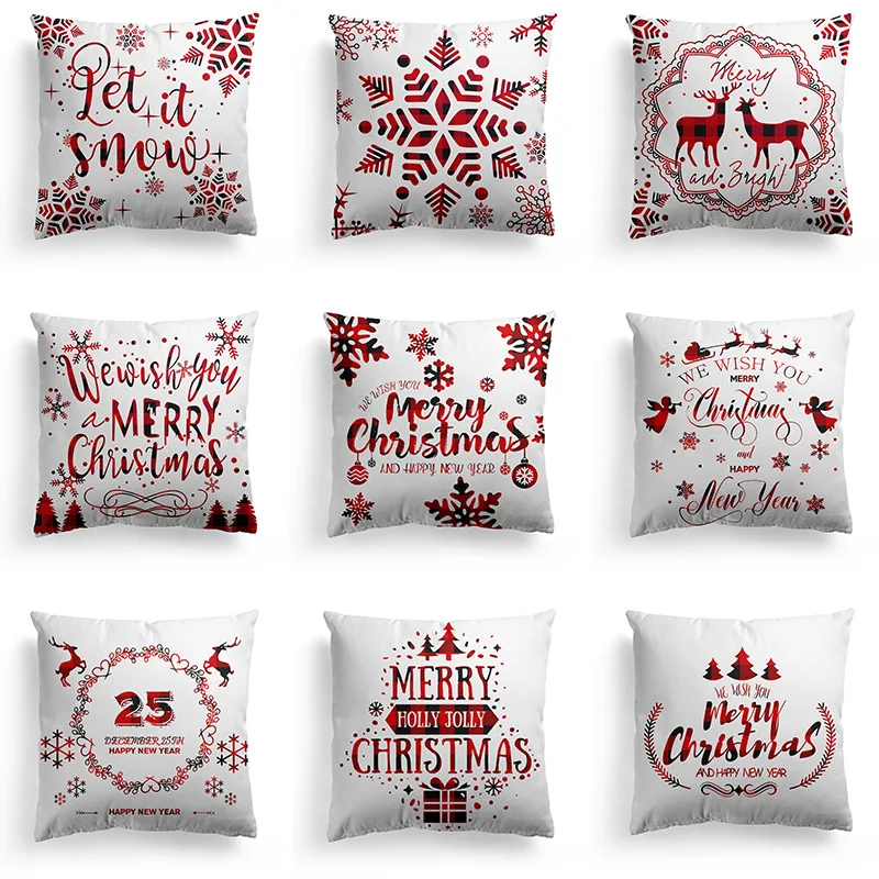 NEW Christmas Snow Pillowcase Red Letters Print Simple White Cushion Cover Modern Decorative Christmas Couch Throw Pillow Cover