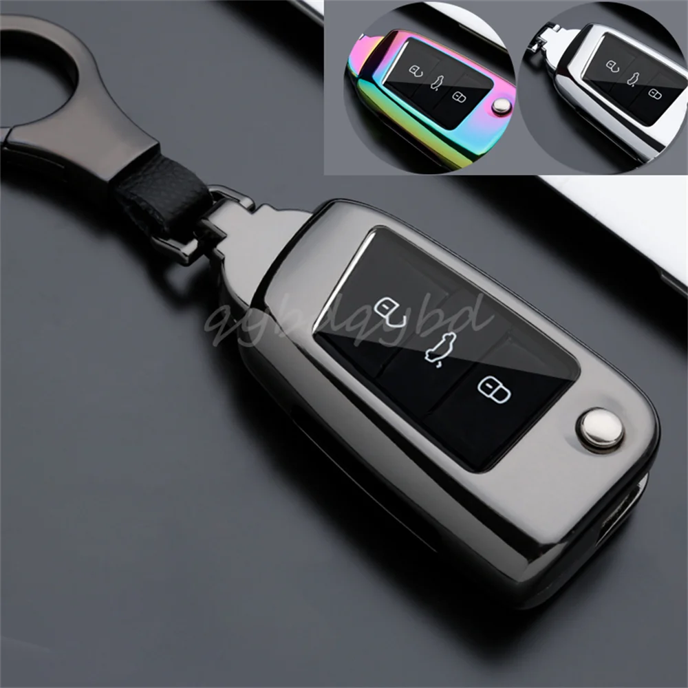 Metal+TPU Flip Remote Start Car Key Case Cover Shell Protector Holder Auto Accessories For Volkswagen VW Golf Polo Skoda