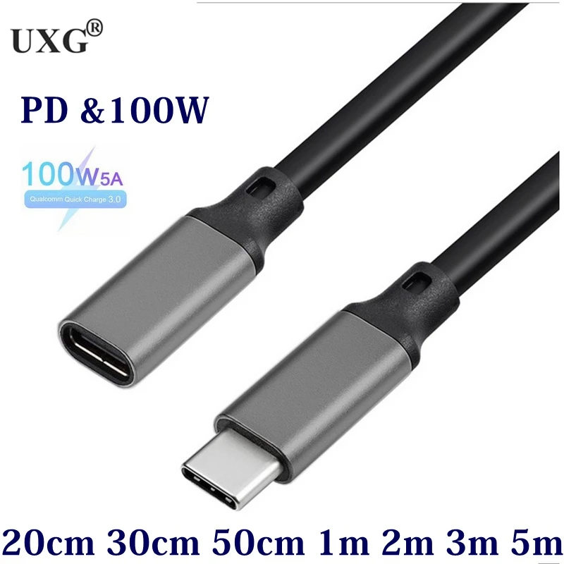 5M 3M 2M 10Gbps Gen2 Type-C USB 3.1 Male To USB-C Female Extension Data 100W Charging OTG Cable Extender Cord Reversible Design