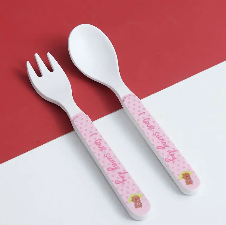 4pcs/Set Baby Bamboo Fiber Cutlery Set Baby Grid Plate Snail Cartoon Pattern Bowl Anti-drop Cutlery Spoon + Fork + Cup + Plate