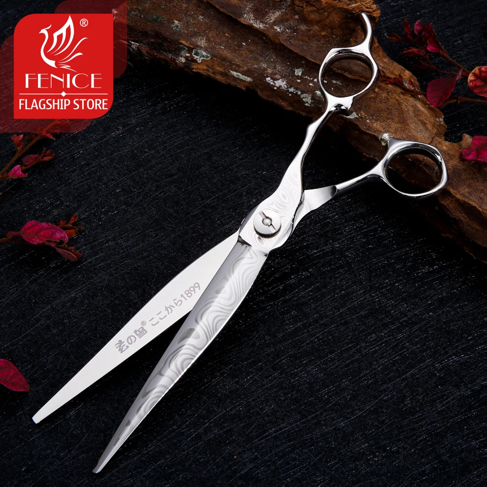 Fenice 7.5 inch Professional Pet Grooming Scissors Japan 440C Straight Cutting Shears Damascus Pattern shear Dog Shear