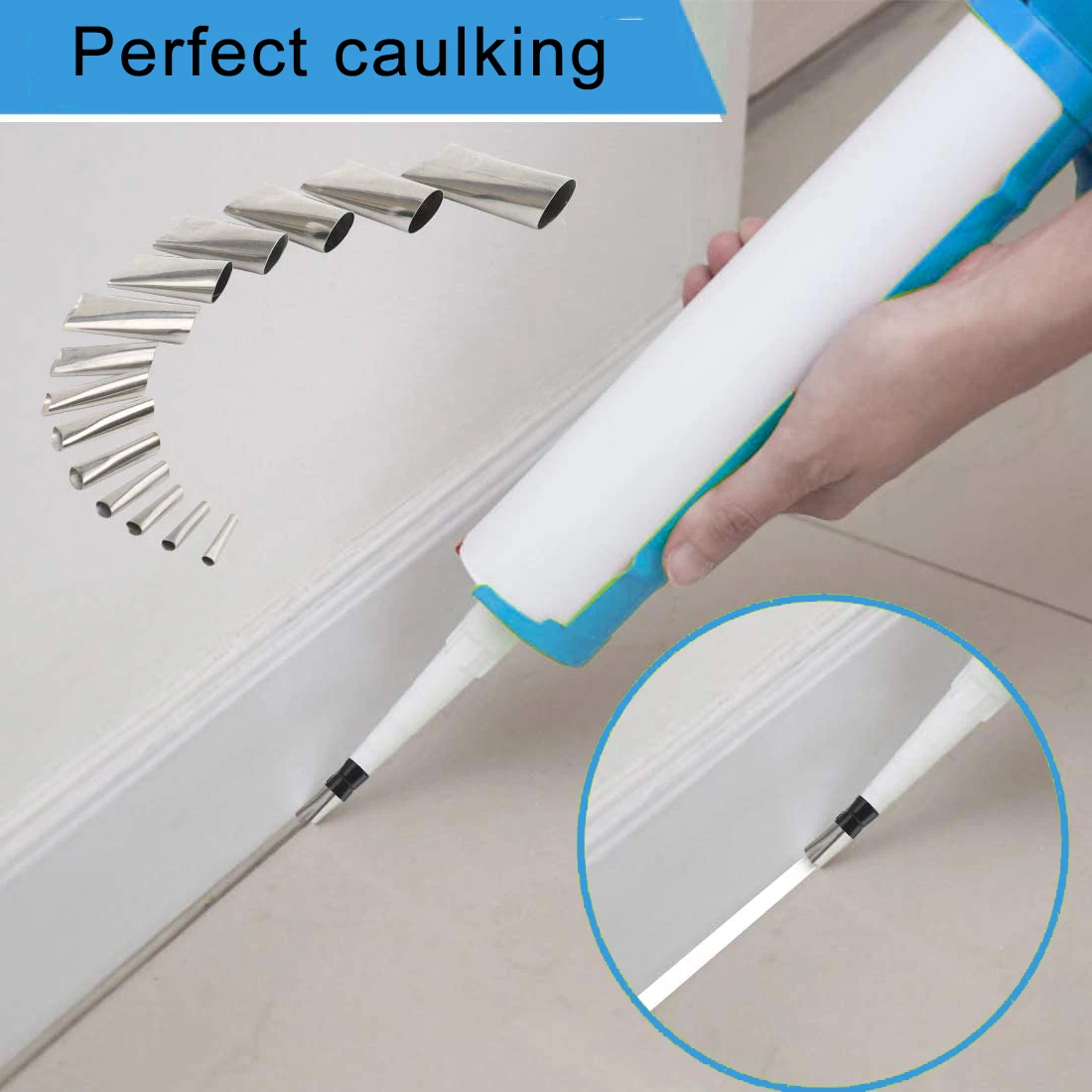 16pcs Caulking Gun Nozzles Stainless Steel Glass Glue Nozzles Sealant Silicone Caulking Tips Finisher With Brush Tape