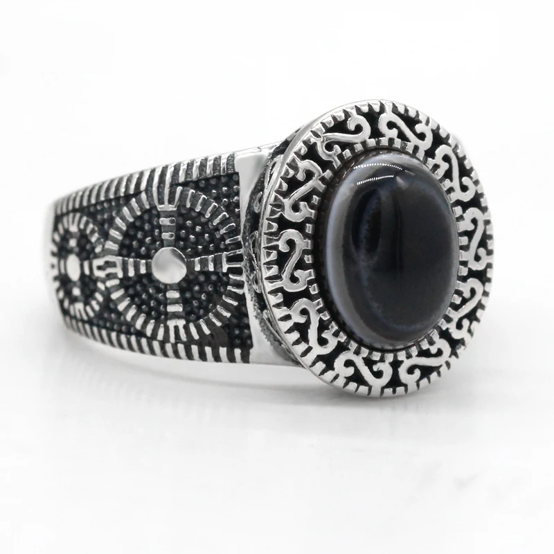 925 فضة خاتم الرجال الطبيعي الحجر الدائري الإسبنيل الرجعية نمط الرجال غرامة مجوهرات