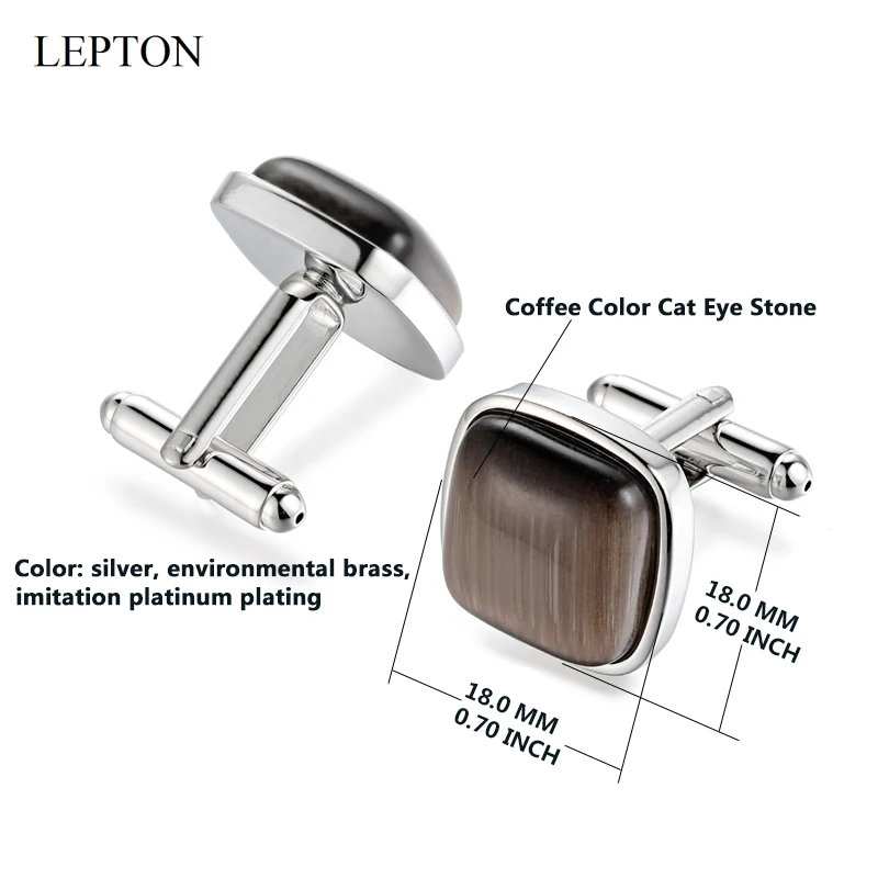 Low-Key Luxury Stone Cufflinks For Mens LEPTON Brown Opal Tuxedo Shirts Cufflink Classic Cat Eye Cuff links Business Best Gifts