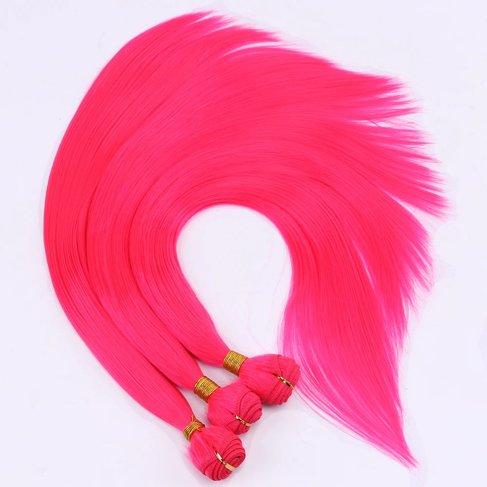 14-22 Inches Afro Pink Straight Hair Bundles 100g/Piece Synthetic Hair Weave Ponytail Hair Extensions for Black Women