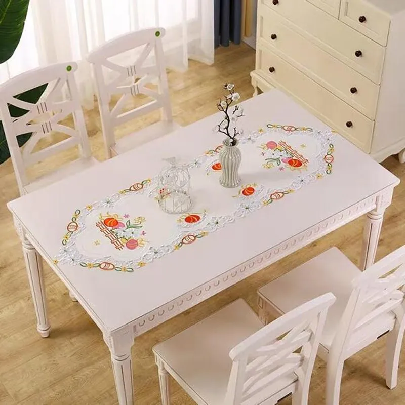 Europe Elegant Easter Egg Art Embroidery Bed Table Runner Flag Cloth Cover Lace Tablecloth Mat Kitchen Party Decor