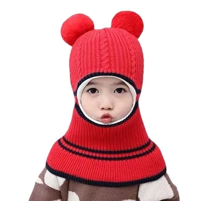 Winter Baby Hat Knit Kids Beanie Hat for Girl Boy Hats Scarf with Cute Headset Pattern Warm Scarf Velvet Lining Caps Baby Cap