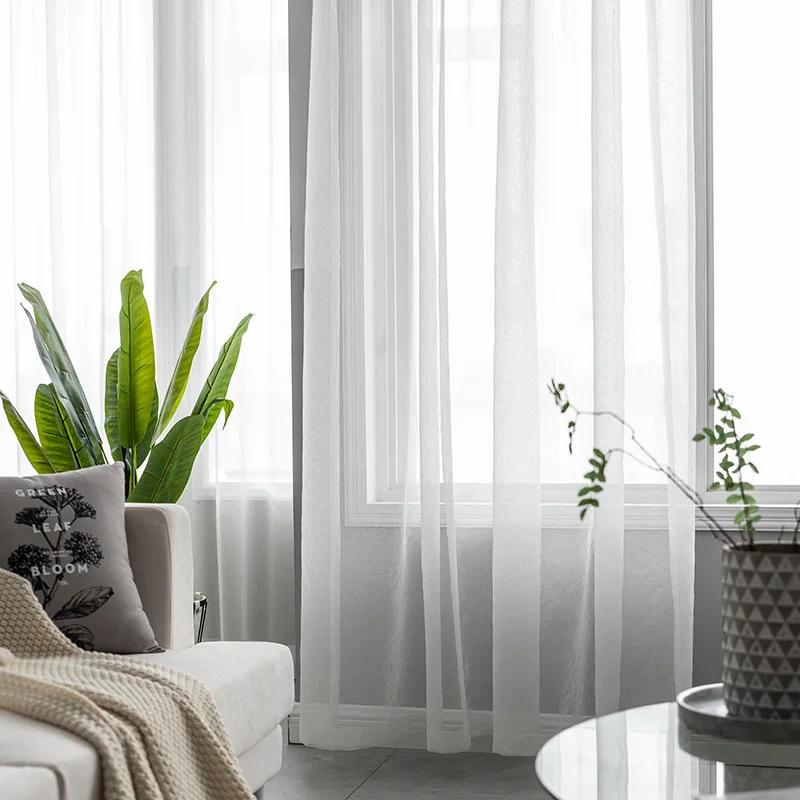 

Elegant White Tulle Curtain for Living Room, Window Drapes, Solid Linen, Sheer Voile, Door Curtains for Kitchen, Home Decor