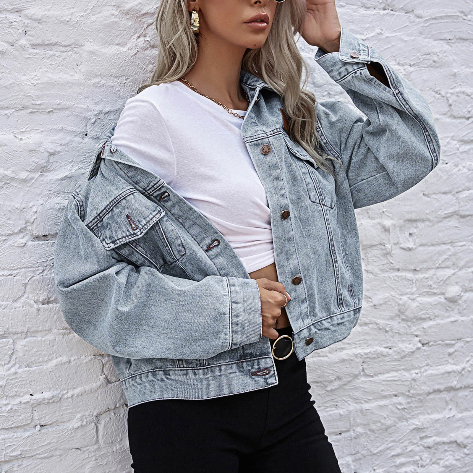 New Jean Jacket Women Clothes Oversized Jeans Denim Coat Korean Coats Autumn 2021 New Jackets for Women Solid Casual Jackets