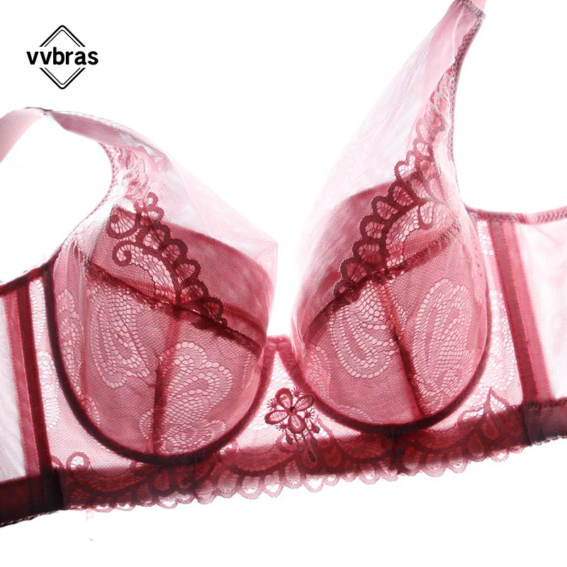 vvbras Plus Size Bra Ultrathin Lace Bralette For Woman Push Up Brassiere Adjustable Full Cup Bras Underwear Girls C D Cup Bras