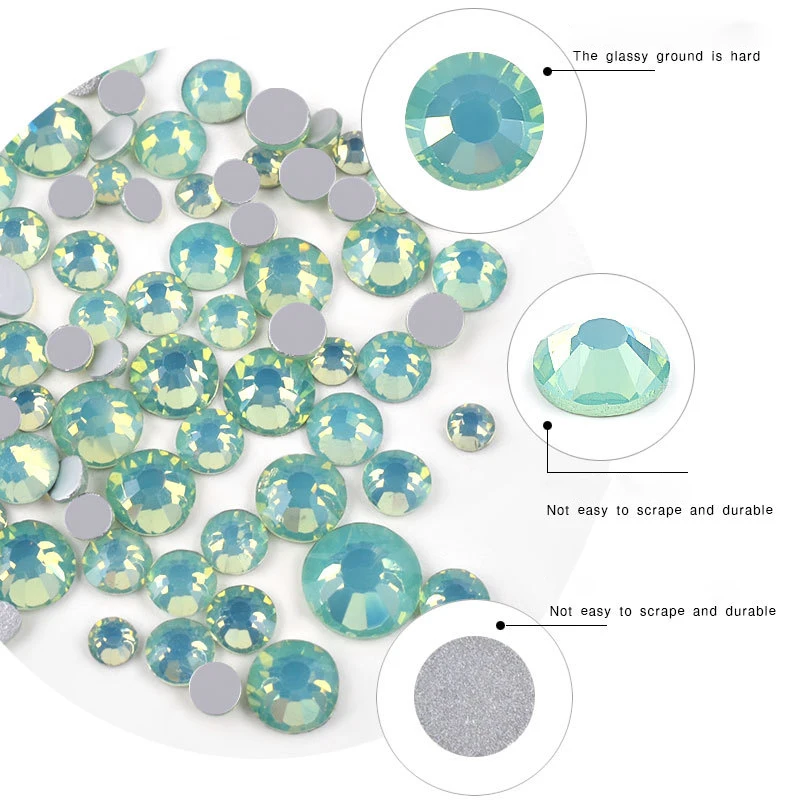 350pcs Opal 3D Crystal Nail Rhinestone Flatback AB Glass DIY Nail Art Decoration Mixed Size ss3-ss30