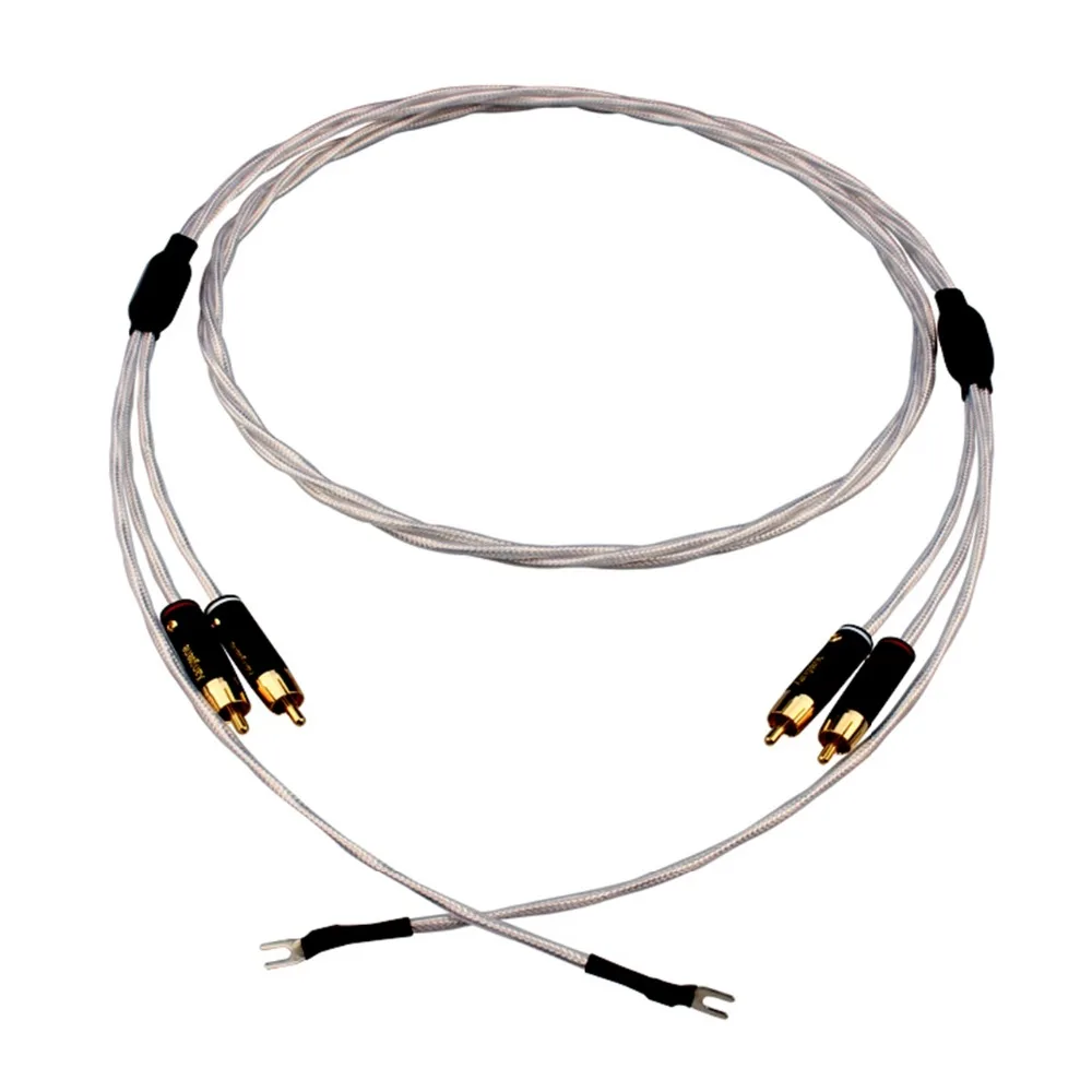 HIFI 7N OFC 2RCA Male to Male Silver-Plated Shielded Sire Vinyl LP Tonearm Cable Fever Sing and Replay Audio Cable