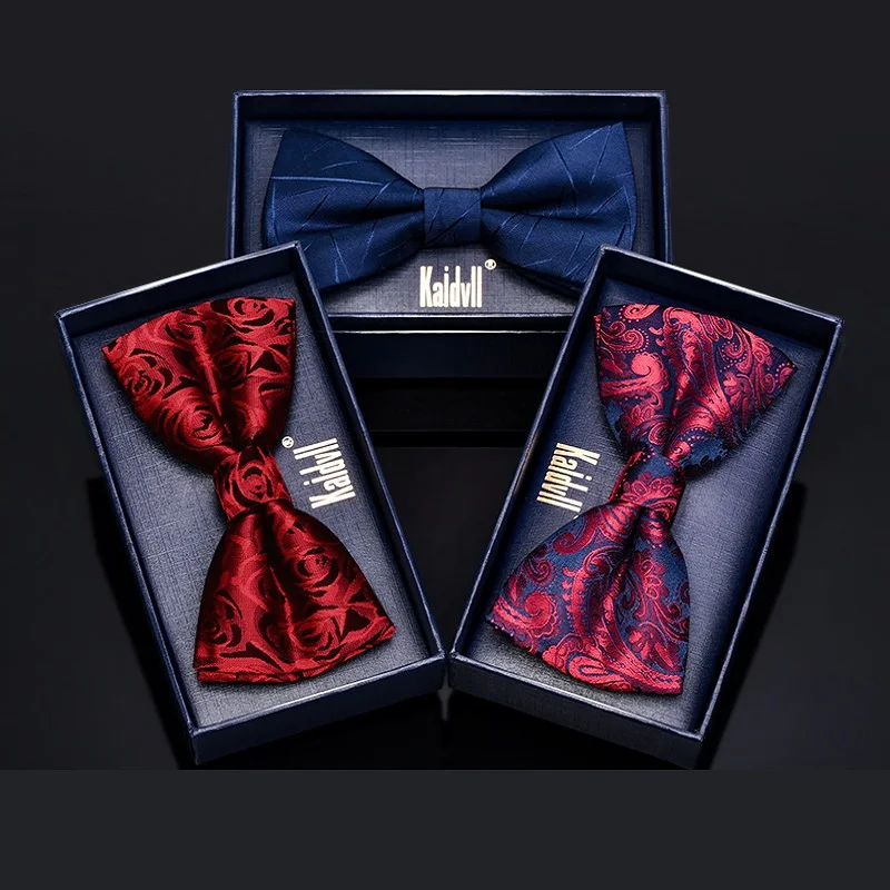 

2024 Brand New Fashion Men's Bow Ties Double Fabric Pattern Bowtie Party Wedding Bridegroom Ceremony Butterfly Tie with Gift