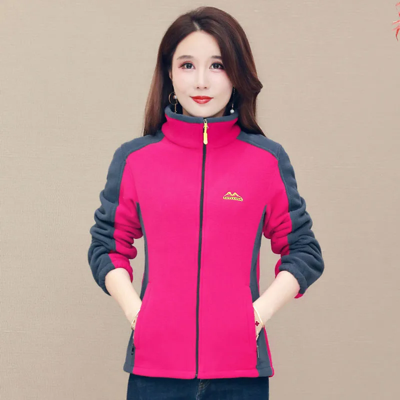 UHYTGF Elegant Mom Autumn Winter Jacket Female Polar Fleece Casual Warm Women Sweatshirt Long-Sleeved Zipper 5XLSize Outwear1432