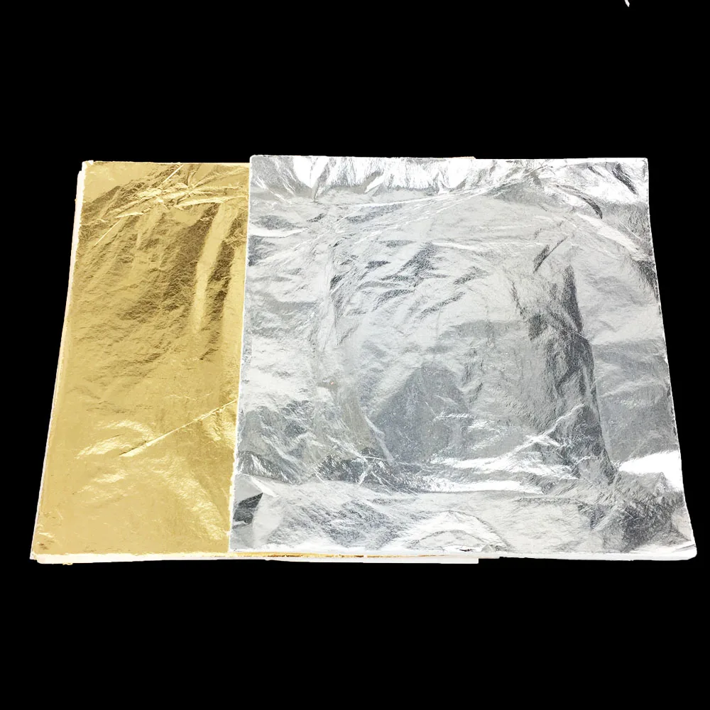 100 قطعة/الحزمة ورقة الذهب التقليد الإيطالية اللون 2.0 تقليد الفضة ورقة 16*16 سنتيمتر لتذهيب بوذا