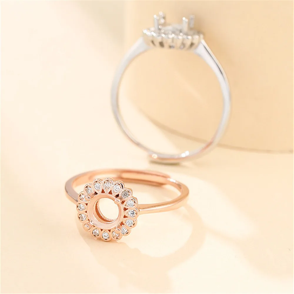 Ring Setting for 6x6mm Round Cabochons Ring Base Gold Plated 925 Silver Zircon Adjustable Ring Blank SR0350