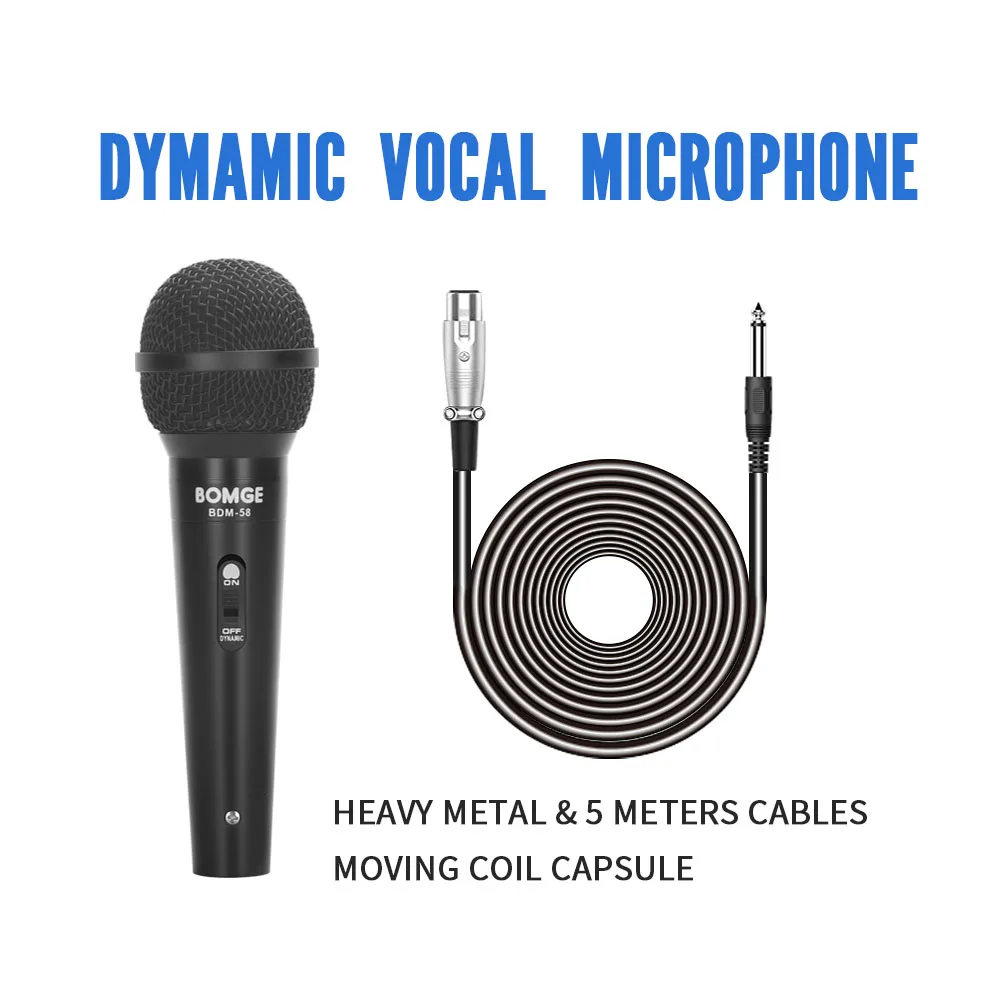 BOMGE Metal Karaoke Microphone Handheld Professional Top Quality Dynamic Wired Microphone Mic for Party Vocal Live Performance