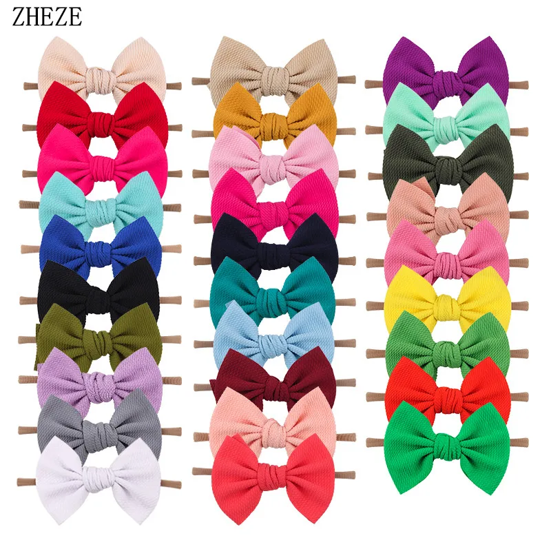 Solid Color 5.5'' Waffles Messy Bow Nylon Headband Girls Children Flower Elastic Hairband Texture DIY Accessories For Baby