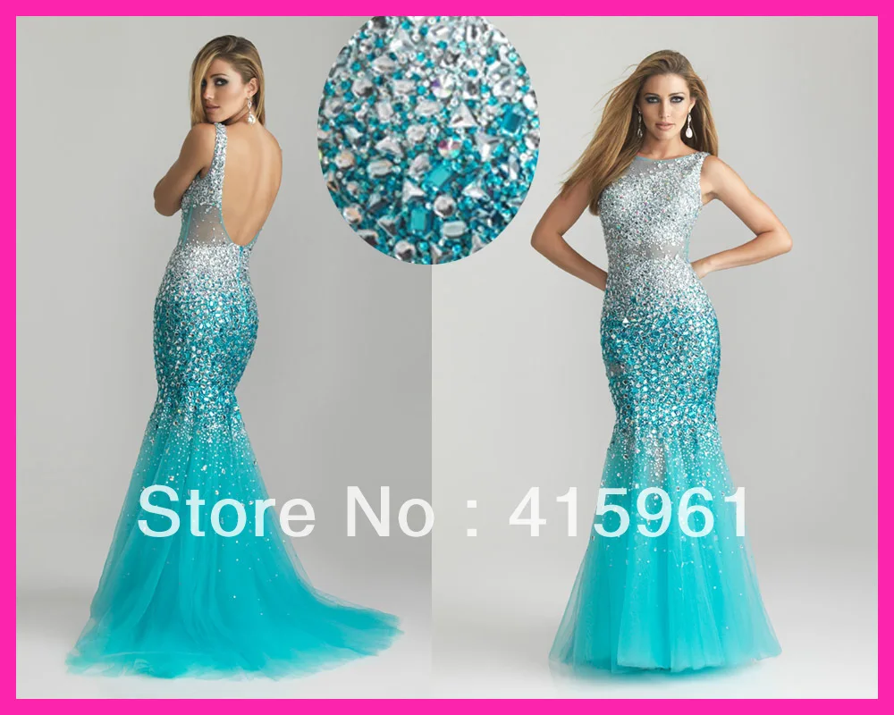 2021 cinta para coluna Turquoise Crystal Mermaid Tulle sexy backless Evening party prom Gowns Bespoke Occasion Dresses