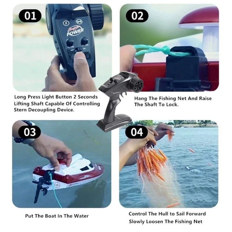 High Speed RC Fishing Boat 40KM/H Rollover Reset Water Circulation Cooling Electric Auto-Decouple Remote Control Boat Kids Toys