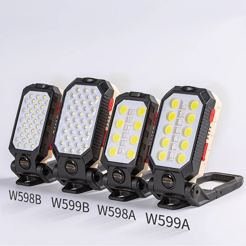 Luz de trabajo recargable COB, linterna LED plegable con imán y gancho, pantalla de batería, luz de inspección de emergencia, 4 modos