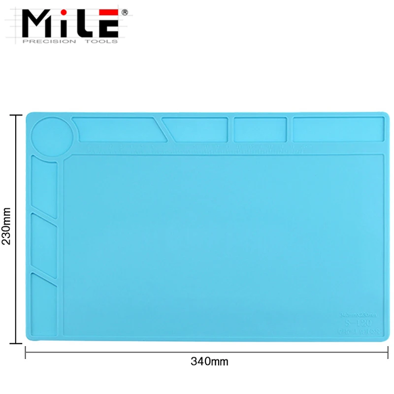 

Силиконовый коврик MILE 34x23 см, теплоизоляционный настольный коврик, платформа для обслуживания, для ремонта BGA, паяльной станции со шкалой 20 см