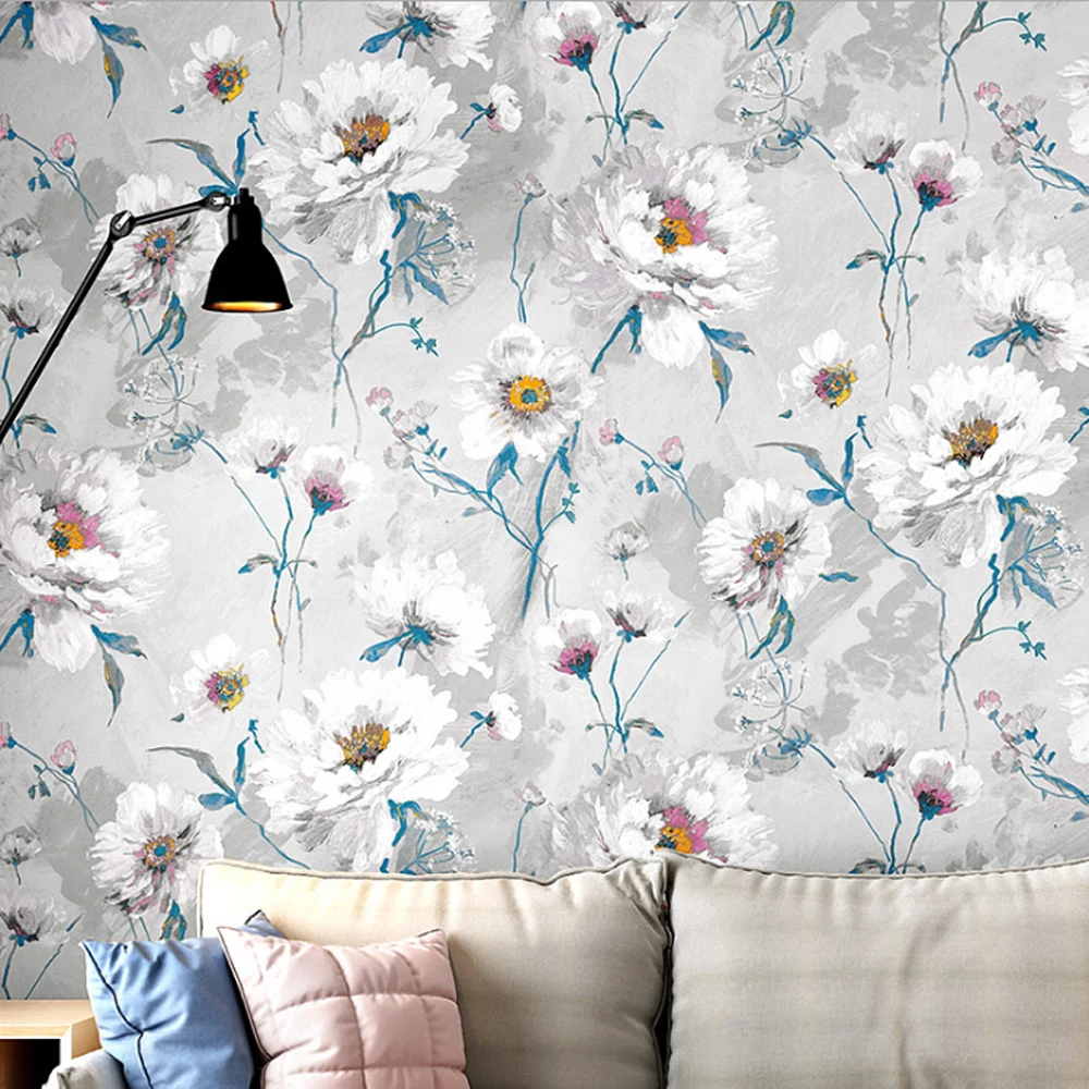 

Q QIHANG American Pastoral Style Retro Large Flowers Living Room Bedroom Non-woven Wallpaper Roll 0.53m*10m=5.3m2