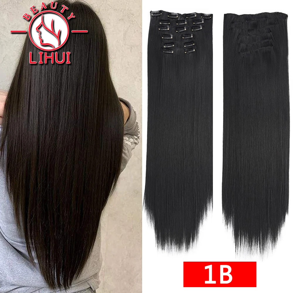 

24"Inch 6Pcs/Set Hairpiece 140G 21 Colors Straight 16 Clips In False Styling Hair Synthetic Clip In Hair Extensions Heat Resista