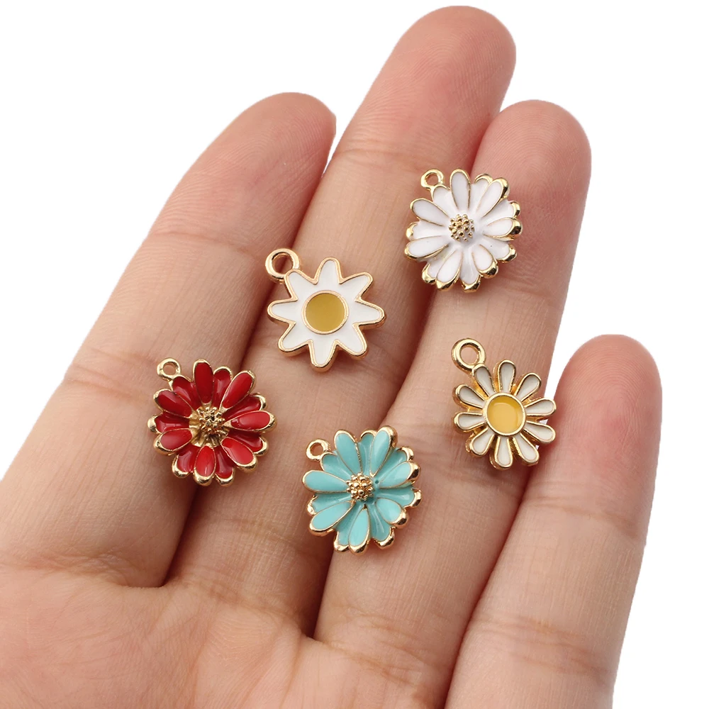 

20Pcs/lot Enamel Sun Flower Charms Daisy Flowers Alloy Pendant For DIY Jewelry Making Earrings Necklace Keychain Making Material