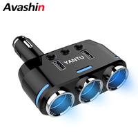 Dual USB Port 3 Way Car Cigarette Lighter Socket Splitter Charger Plug Adapter DC 5V 1A+2.1A Cigarette Lighter Socket Black For