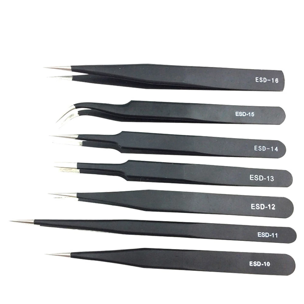 1/6 PCS pinzette antistatiche in acciaio inossidabile ESD strumenti di manutenzione pinzette diritte curve di precisione industriale strumenti di riparazione