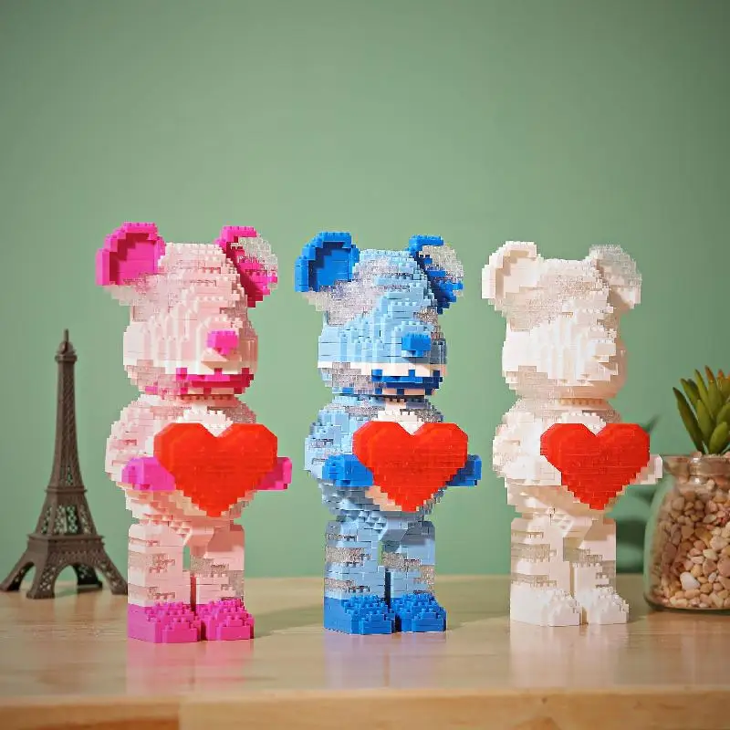 DIY Net Red Love Violent Bear Model Bricks With Lighting Set Mini Animal Assembled Building Blocks Educational Decoration Toy