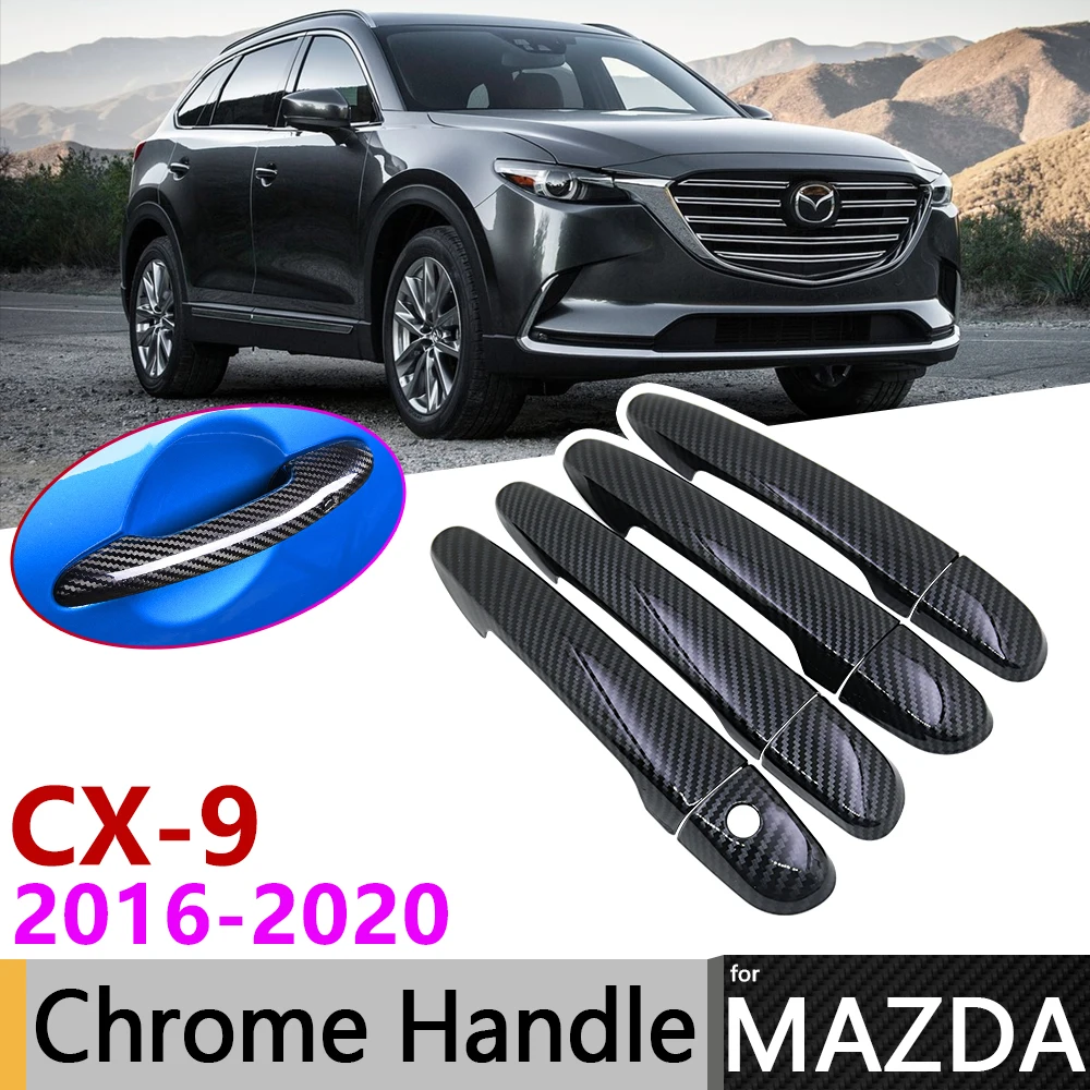 

Black Carbon Fiber Door Handle Cover for Mazda CX-9 CX9 CX 9 TC MK2 2016~2020 2018 2019 Car Accessories Stickers Trim Set Chrome