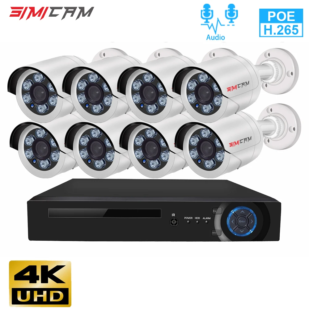 4K 8MP POE IP Supper HD NVR Kit With Audio Cctv system Out door Bullet Indoor Dome human detection Video Surveillance camera Set