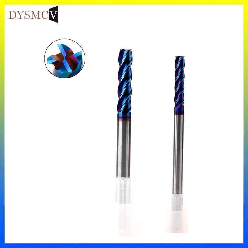 HRC65 6mm End Mill Extra Long 100mm  4Flute D6*100L Solid Carbide Fat End Mills Straight Shank Blue Coated Milling Cutter Tool